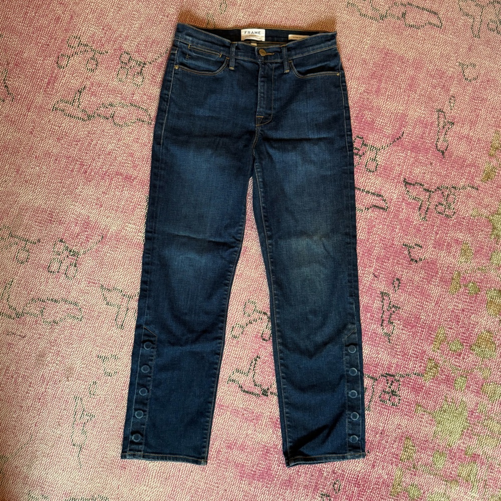Frame Denim Le High Straight Size 27 with Snap Detail